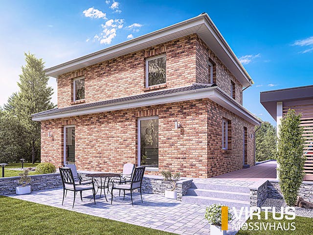 Massivhaus Toskanavilla V140 von Virtus Massivhaus Schlüsselfertig ab 248900€, Stadtvilla Außenansicht 1