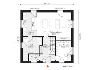 Massivhaus Toskanavilla V140 von Virtus Massivhaus Schlüsselfertig ab 248900€, Stadtvilla Grundriss 1