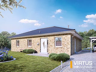 Massivhaus Winkelbungalow V105 von Virtus Massivhaus Schlüsselfertig ab 197900€, Bungalow Außenansicht 2