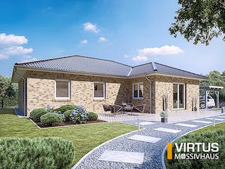 Massivhaus Winkelbungalow V115 von Virtus Massivhaus Schlüsselfertig ab 210500€, Bungalow Außenansicht 1