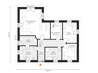 Massivhaus Winkelbungalow V115 von Virtus Massivhaus Schlüsselfertig ab 210500€, Bungalow Grundriss 1