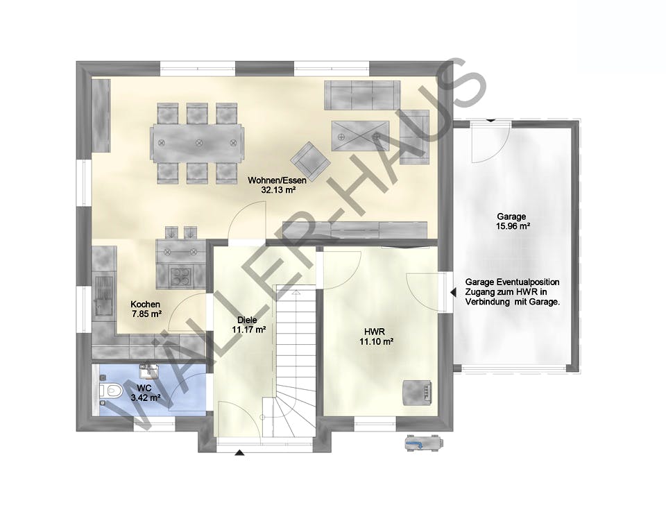 Massivhaus BASIC 110 SD von Wäller-Haus, Satteldach-Klassiker Grundriss 1