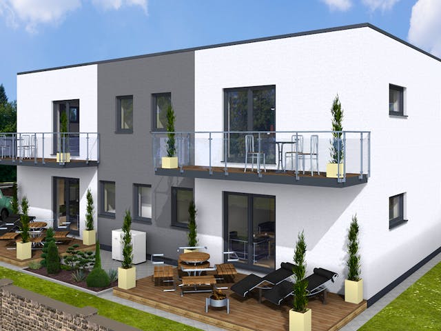 Massivhaus MFH-MULTI 4WE FD von Wäller-Haus Schlüsselfertig ab 524900€, Cubushaus Außenansicht 1