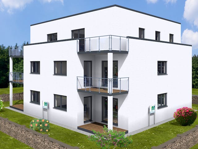 Massivhaus MFH-MULTI 5WE FD von Wäller-Haus Schlüsselfertig ab 874900€, Cubushaus Außenansicht 2