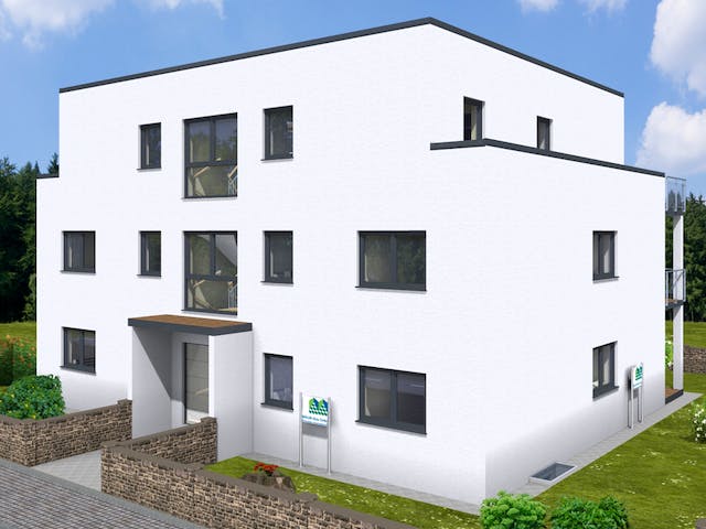 Massivhaus MFH-MULTI 5WE FD von Wäller-Haus Schlüsselfertig ab 874900€, Cubushaus Außenansicht 3