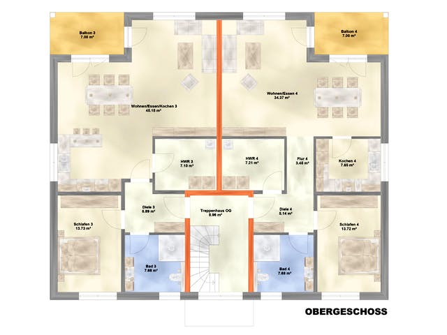 Massivhaus MFH-MULTI 5WE FD von Wäller-Haus Schlüsselfertig ab 874900€, Cubushaus Grundriss 2