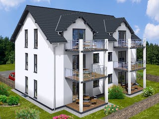 Massivhaus MFH-MULTI 6WE SD von Wäller-Haus Schlüsselfertig ab 699900€, Satteldach-Klassiker Außenansicht 2