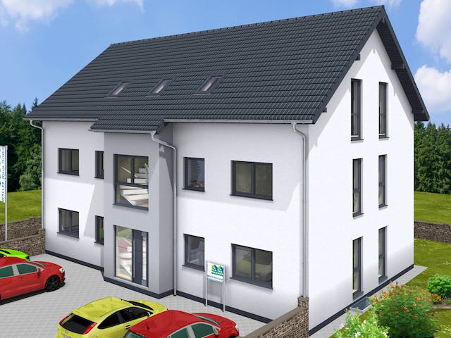 Massivhaus MFH-MULTI 6WE SD von Wäller-Haus Schlüsselfertig ab 699900€, Satteldach-Klassiker Außenansicht 3