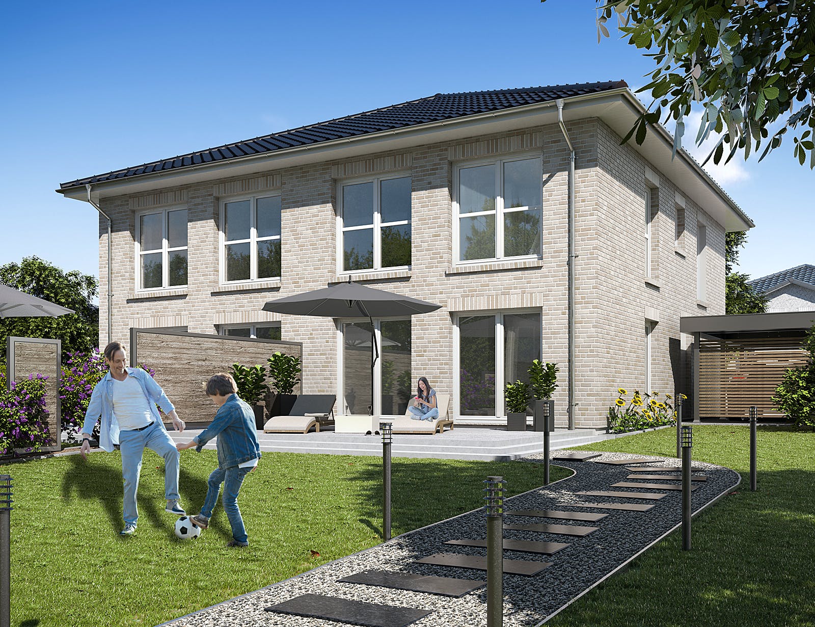 Massivhaus DHH Stadtvilla 110 von WBI Hausbau Schlüsselfertig ab 209800€, Stadtvilla Außenansicht 1