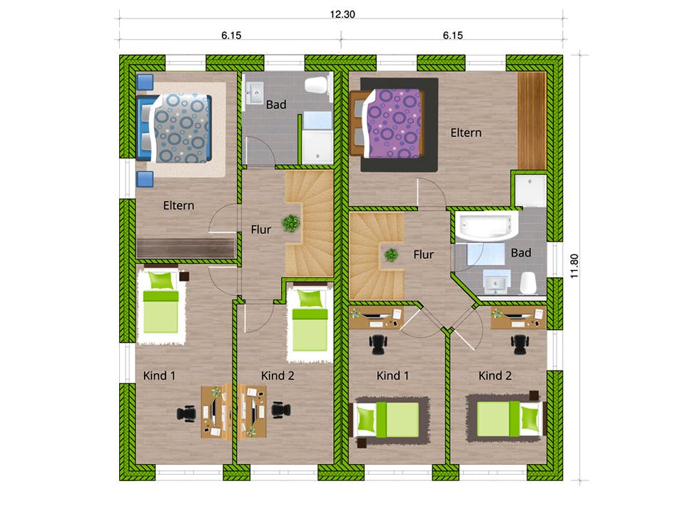 Massivhaus DHH Stadtvilla 110 von WBI Hausbau Schlüsselfertig ab 209800€, Stadtvilla Grundriss 2
