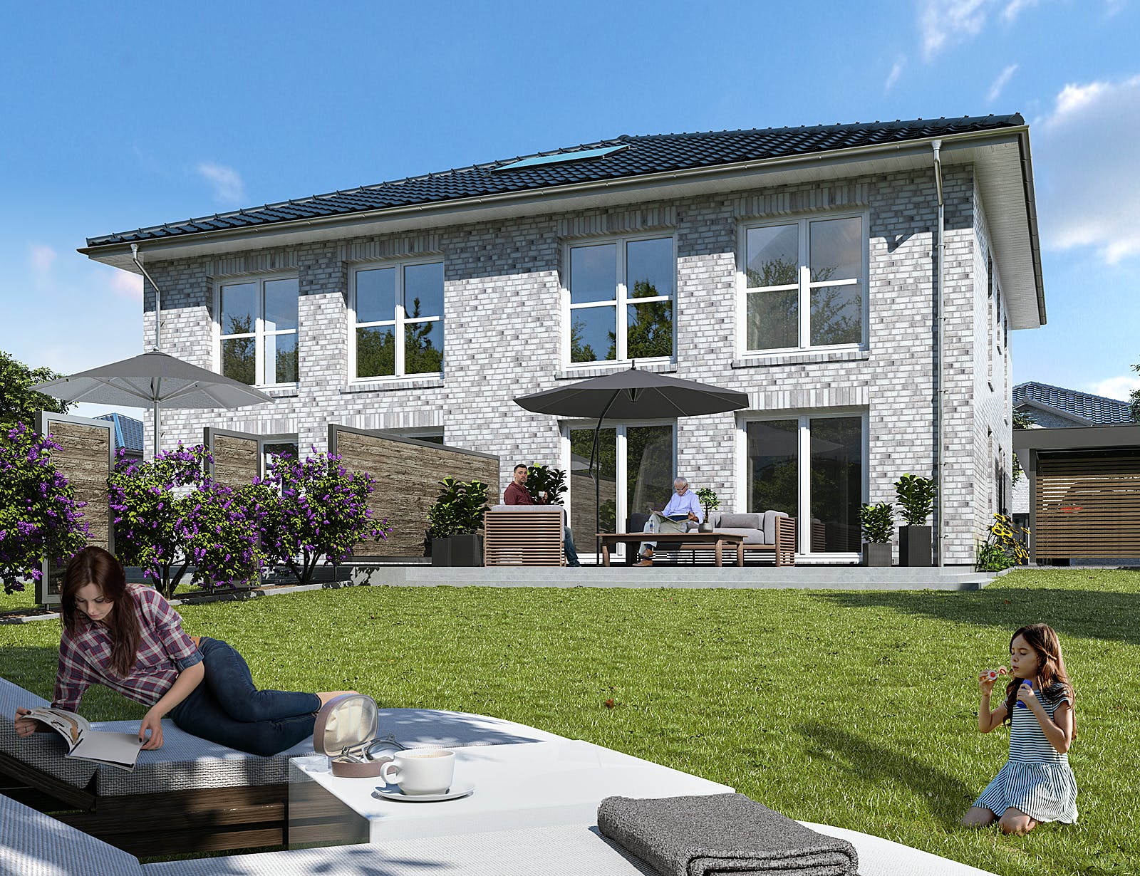 Massivhaus DHH Stadtvilla 130 von WBI Hausbau Schlüsselfertig ab 236600€, Stadtvilla Außenansicht 1