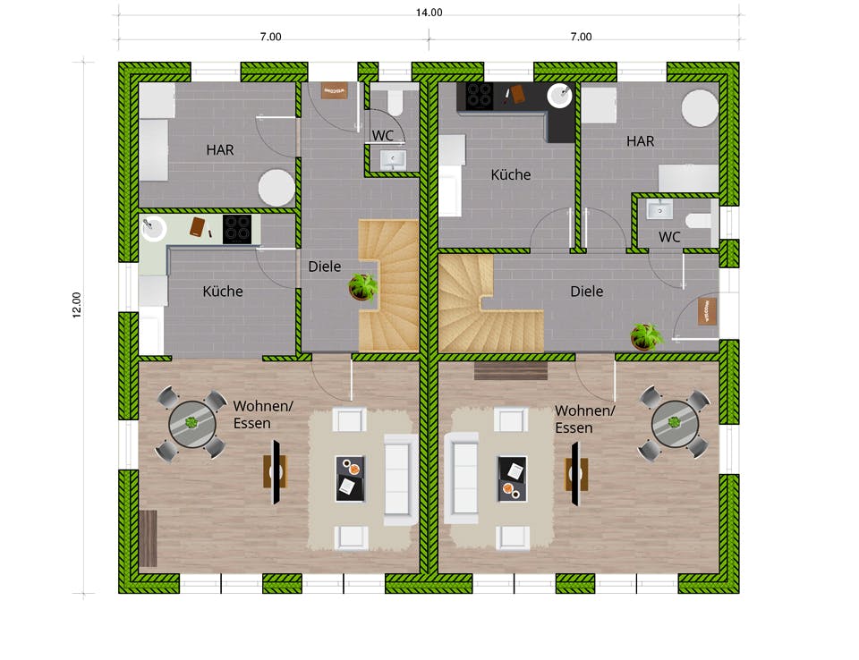 Massivhaus DHH Stadtvilla 130 von WBI Hausbau Schlüsselfertig ab 236600€, Stadtvilla Grundriss 1