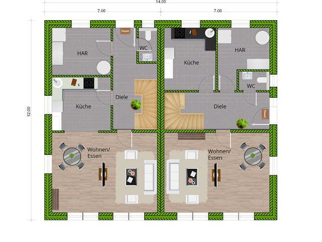 Massivhaus DHH Stadtvilla 130 von WBI Hausbau Schlüsselfertig ab 236600€, Stadtvilla Grundriss 1