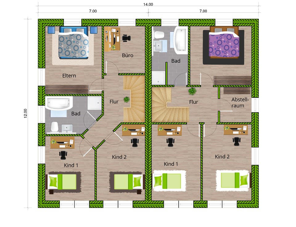 Massivhaus DHH Stadtvilla 130 von WBI Hausbau Schlüsselfertig ab 236600€, Stadtvilla Grundriss 2