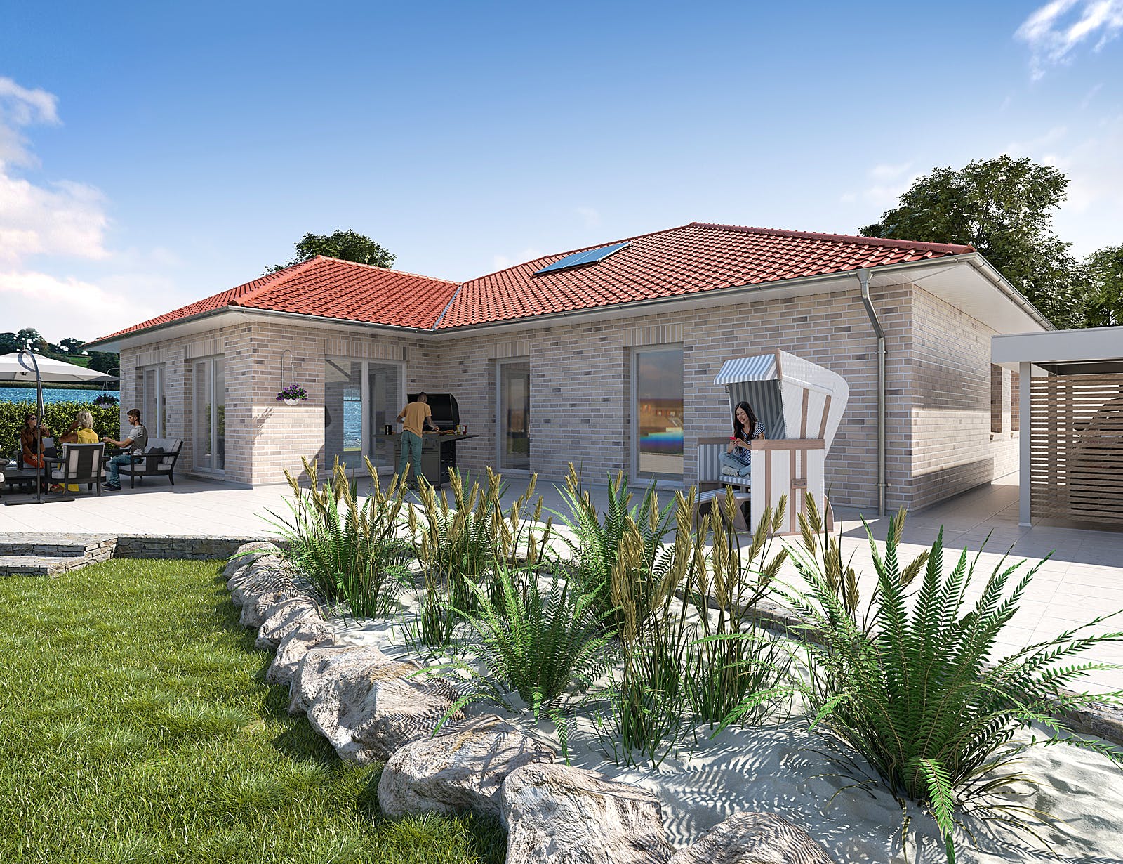 Massivhaus Bungalow 140 von WBI Hausbau Schlüsselfertig ab 254800€, Bungalow Außenansicht 1