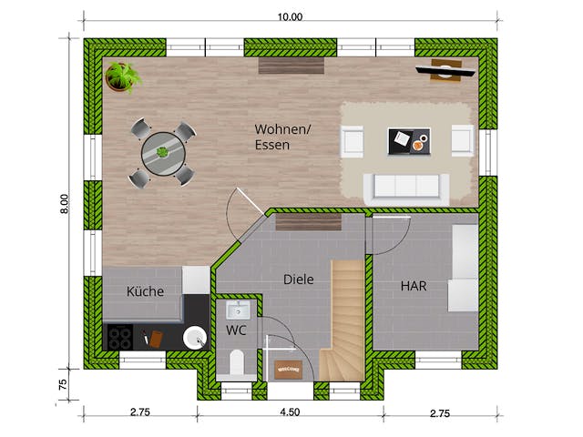 Massivhaus Friesenhaus 125 von WBI Hausbau Schlüsselfertig ab 228400€, Satteldach-Klassiker Grundriss 1