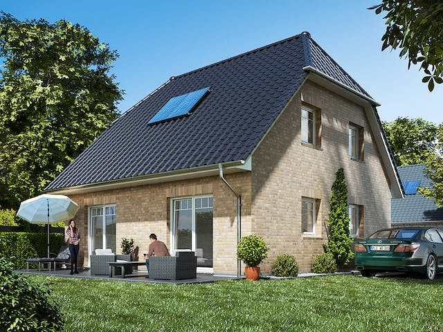 Massivhaus Landhaus 115 von WBI Hausbau Schlüsselfertig ab 205800€, Satteldach-Klassiker Außenansicht 1