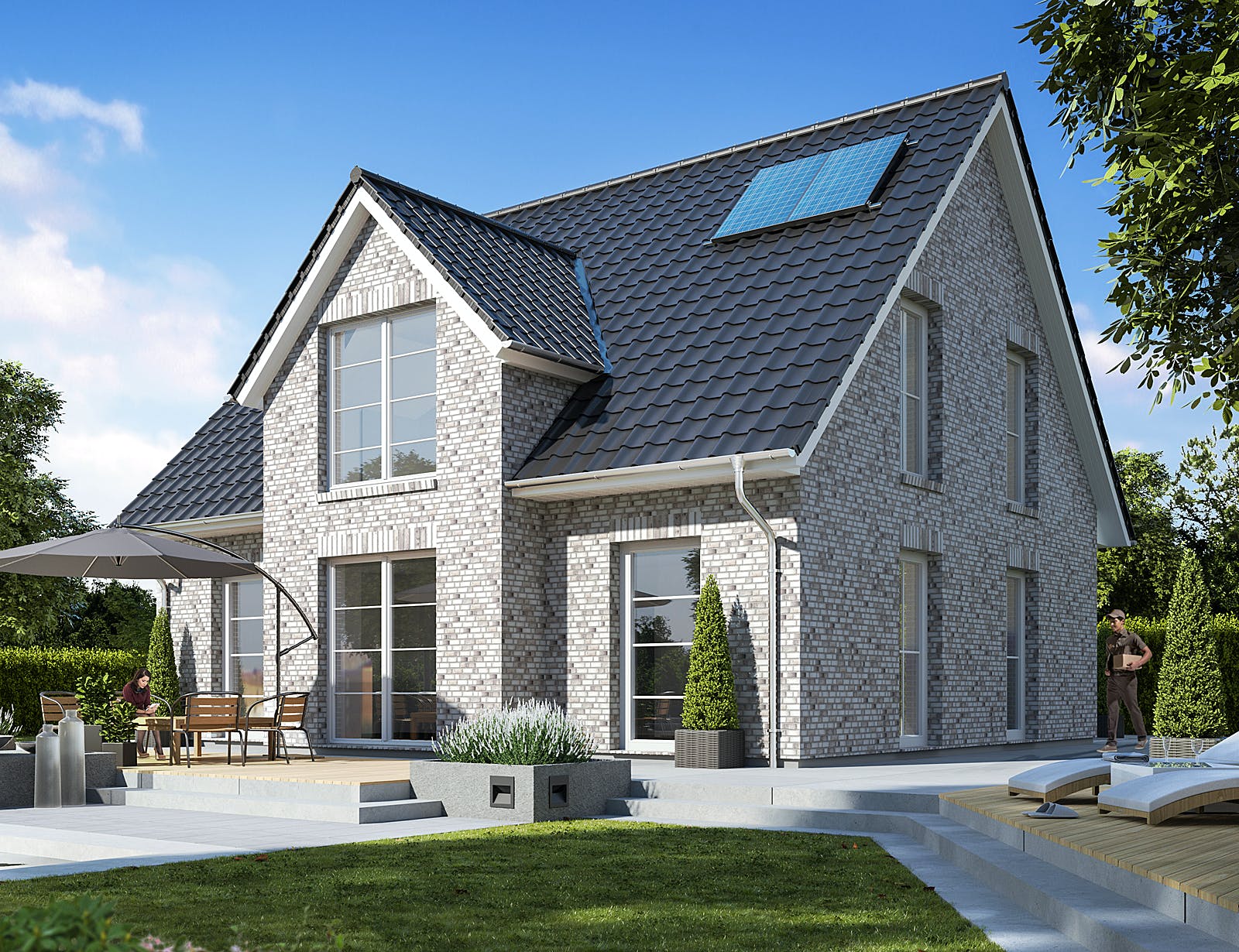 Massivhaus Landhaus 140 von WBI Hausbau Schlüsselfertig ab 239400€, Satteldach-Klassiker Außenansicht 1