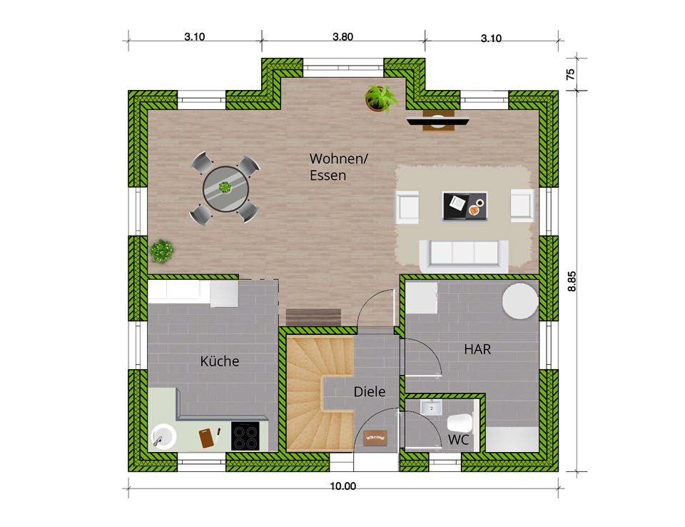 Massivhaus Landhaus 140 von WBI Hausbau Schlüsselfertig ab 239400€, Satteldach-Klassiker Grundriss 1