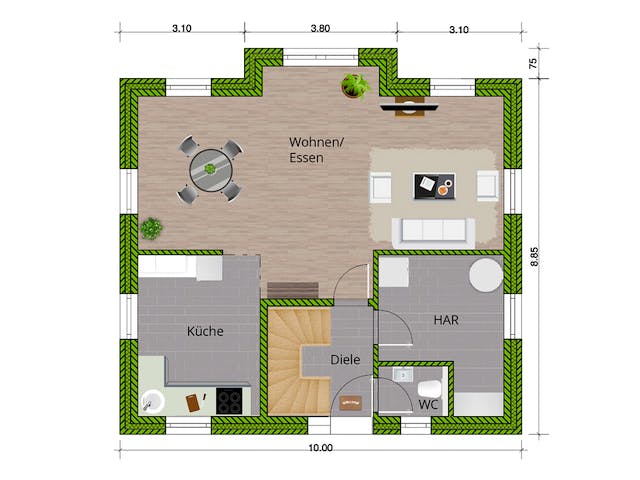 Massivhaus Landhaus 140 von WBI Hausbau Schlüsselfertig ab 239400€, Satteldach-Klassiker Grundriss 1