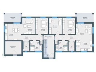 Fertighaus Mehrfamilienhaus mit 6 Wohnungen in Holzfertigbauweise von WeberHaus - Mehrfamilienhäuser, Cubushaus Grundriss 1