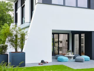 Fertighaus Ausstellungshaus Rheinau-Linx Jubiläumshaus von WeberHaus Schlüsselfertig ab 695000€, Pultdachhaus Außenansicht 3