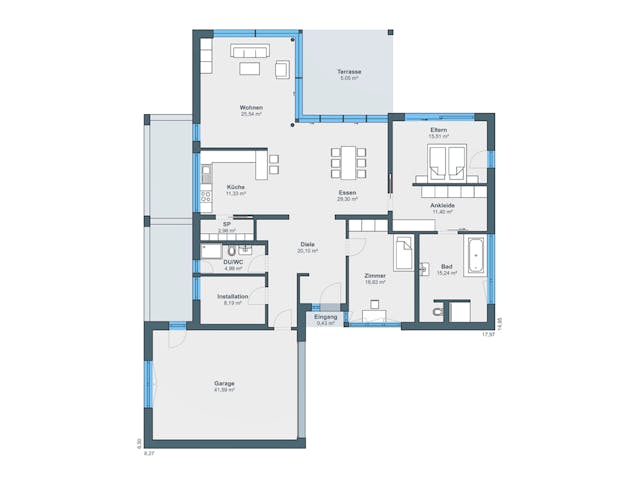 Fertighaus Ausstellungshaus Mannheim Bungalow von WeberHaus Schlüsselfertig ab 656000€, Bungalow Grundriss 1