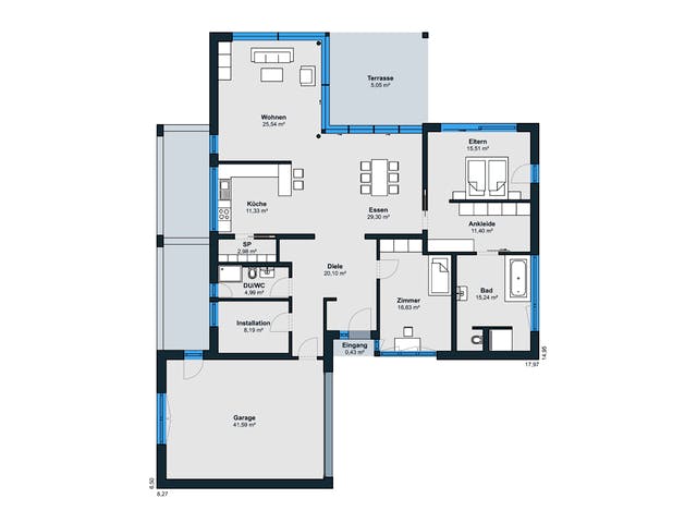 Fertighaus Ausstellungshaus Mannheim Bungalow von WeberHaus Schlüsselfertig ab 656000€, Bungalow Grundriss 1