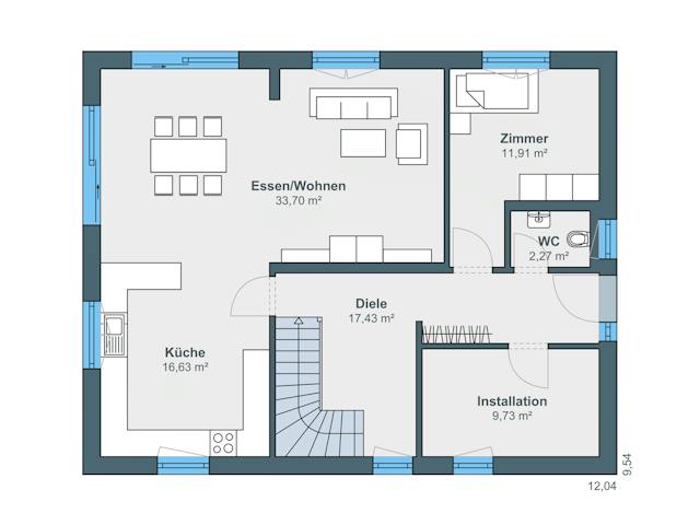 Fertighaus Kundenhaus Balance 300 von WeberHaus Schlüsselfertig ab 388300€, Satteldach-Klassiker Grundriss 1