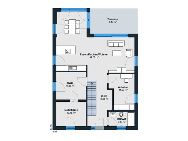 Fertighaus Kundenhaus Klee - CityLife 450 von WeberHaus Schlüsselfertig ab 416350€, Cubushaus Grundriss 1