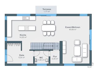 Fertighaus Kundenhaus Friemert sunshine 310 von WeberHaus Schlüsselfertig ab 374600€, Satteldach-Klassiker Grundriss 1