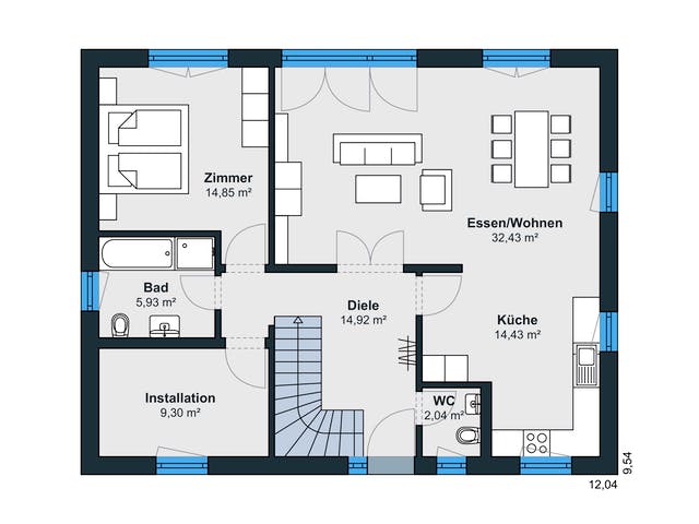 Fertighaus Kundenhaus Herse Balance 300 von WeberHaus Schlüsselfertig ab 372390€, Satteldach-Klassiker Grundriss 1