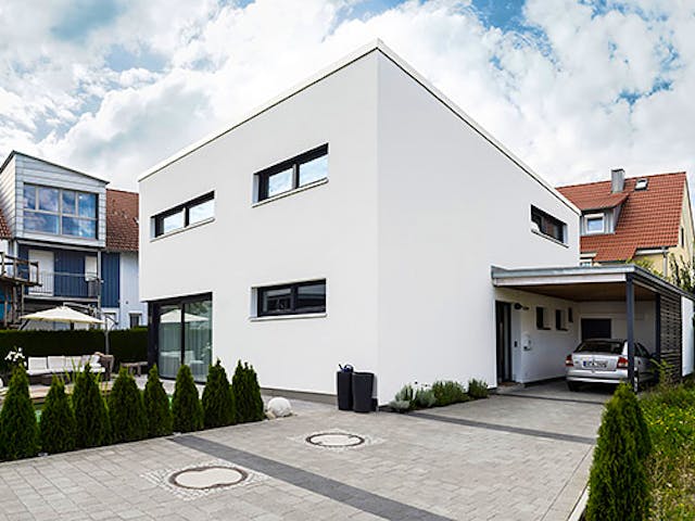 Fertighaus Haus LB von Weizenegger Schlüsselfertig ab 430000€, Pultdachhaus Außenansicht 3