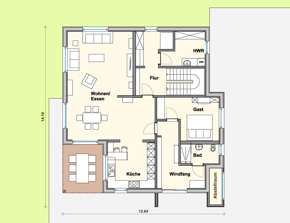 Fertighaus Haus PT von Weizenegger Schlüsselfertig ab 650000€, Stadtvilla Grundriss 1
