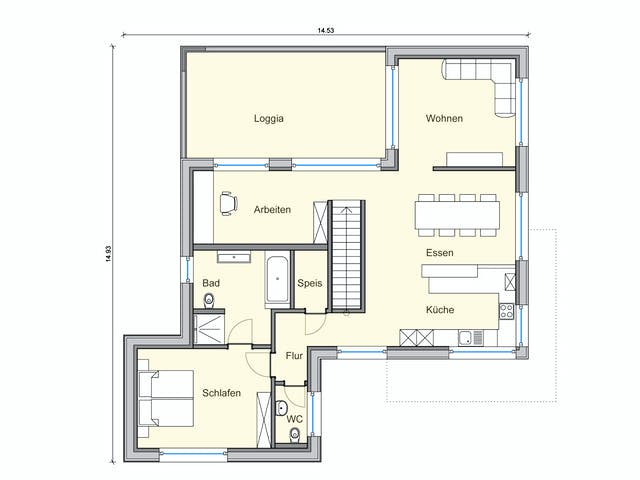 Fertighaus Haus mit Gewerbe WPBW von Weizenegger Schlüsselfertig ab 530000€, Cubushaus Grundriss 2