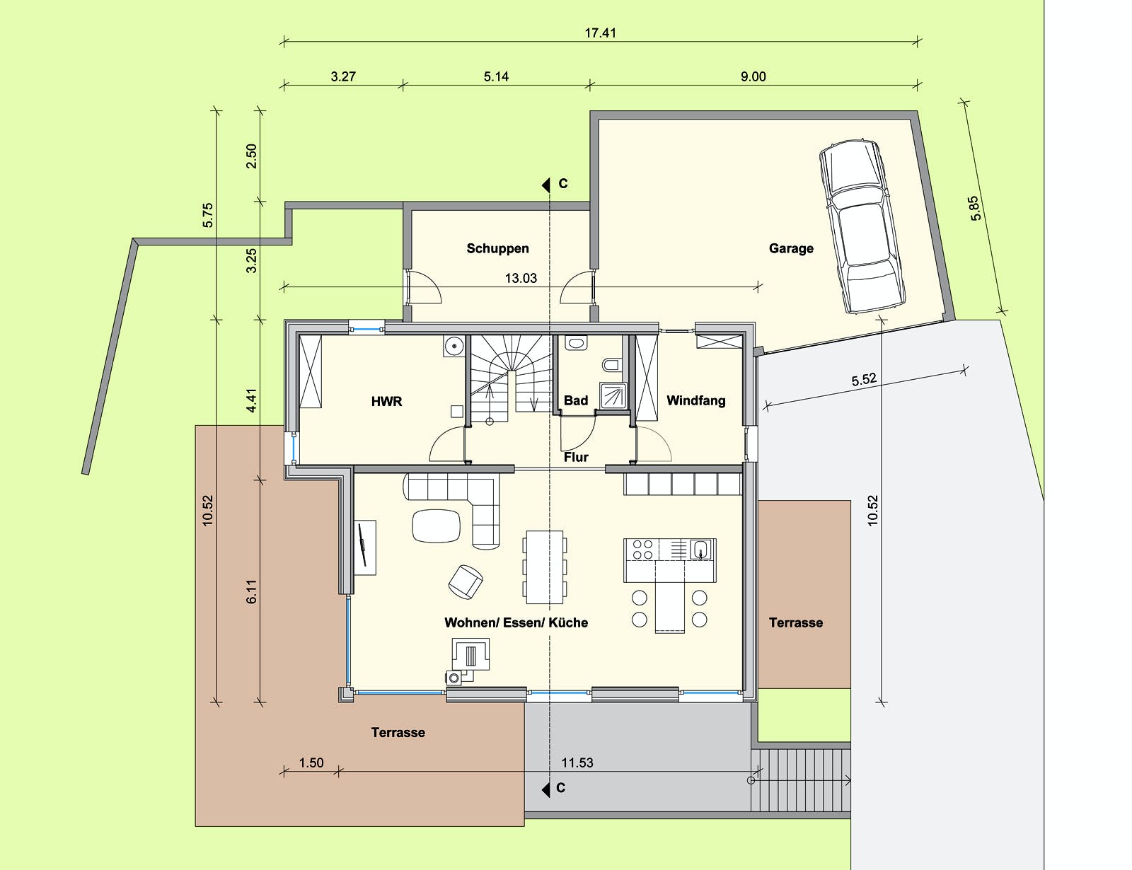 Fertighaus Haus mit Einliegerwohnung WW von Weizenegger Schlüsselfertig ab 650000€, Satteldach-Klassiker Grundriss 1