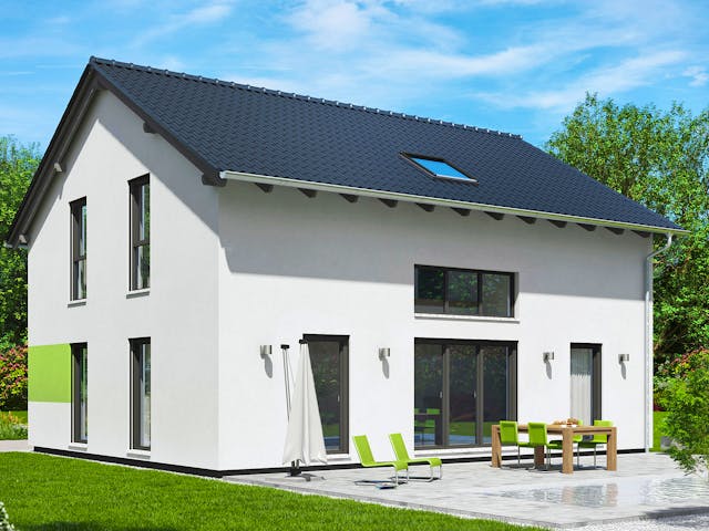 Fertighaus Wien von Fingerhut Haus Schlüsselfertig ab 437280€, Satteldach-Klassiker Außenansicht 1 Fertighaus Wien von Fingerhut Haus Schlüsselfertig ab 437280€, Satteldach-Klassiker Außenansicht 1