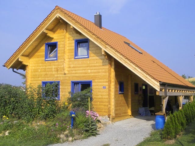 Blockhaus Wolfenbrück von Rems-Murr-Holzhaus Ausbauhaus ab 220880€, Blockhaus Außenansicht 1 Blockhaus Wolfenbrück von Rems-Murr-Holzhaus Ausbauhaus ab 220880€, Blockhaus Außenansicht 1