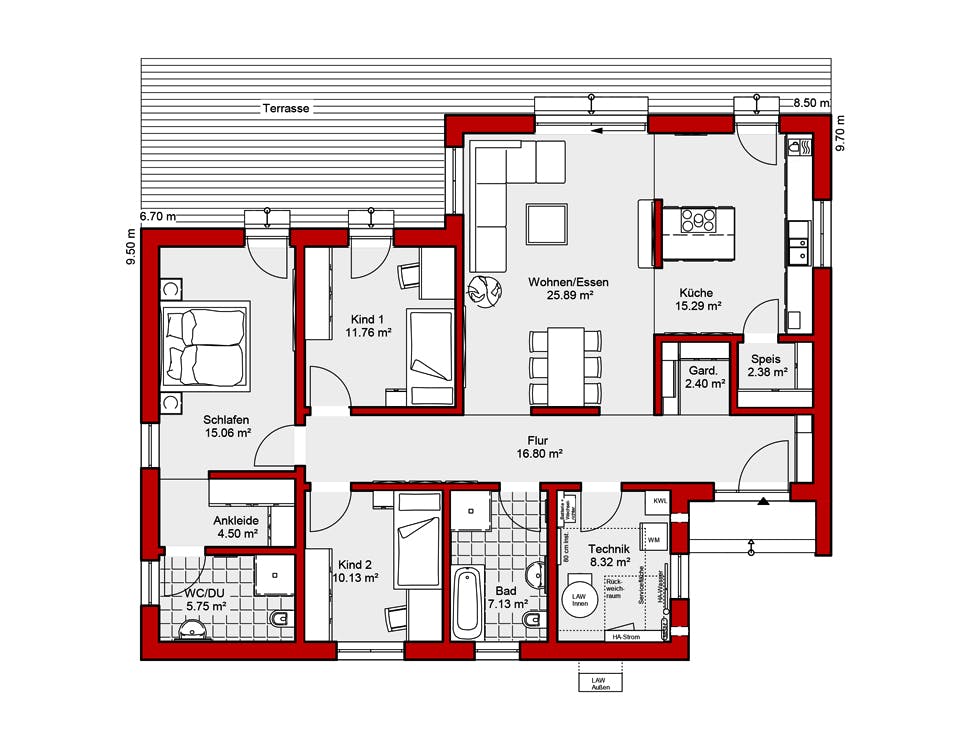 Fertighaus EDITION B 125 von Wolf-Haus Schlüsselfertig ab 372844€, Bungalow Grundriss 1