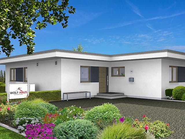 Fertighaus EDITION B 136 von WOLF-HAUS Schlüsselfertig ab 407755€, Bungalow Außenansicht 1 Fertighaus EDITION B 136 von WOLF-HAUS Schlüsselfertig ab 407755€, Bungalow Außenansicht 1