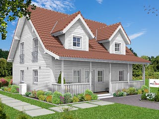 Fertighaus EDITION E 148 von WOLF-HAUS Schlüsselfertig ab 397338€, Satteldach-Klassiker Außenansicht 1