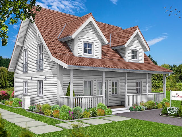 Fertighaus EDITION E 148 von WOLF-HAUS Schlüsselfertig ab 397338€, Satteldach-Klassiker Außenansicht 1 Fertighaus EDITION E 148 von WOLF-HAUS Schlüsselfertig ab 397338€, Satteldach-Klassiker Außenansicht 1