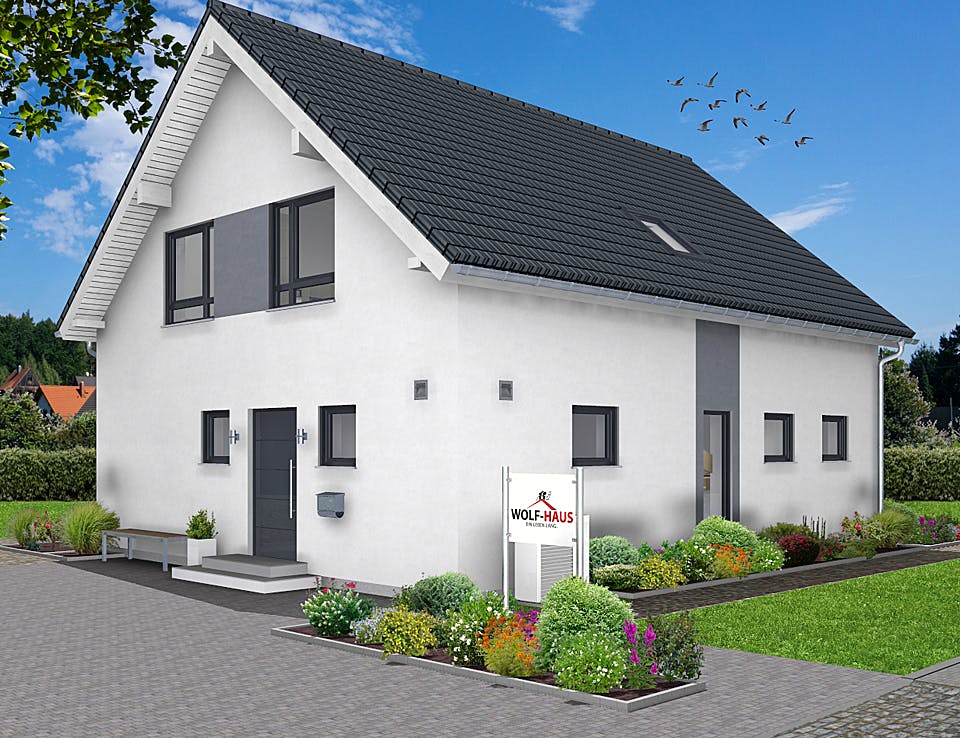 Fertighaus EDITION E 165 von Wolf-Haus Schlüsselfertig ab 399778€, Satteldach-Klassiker Außenansicht 2