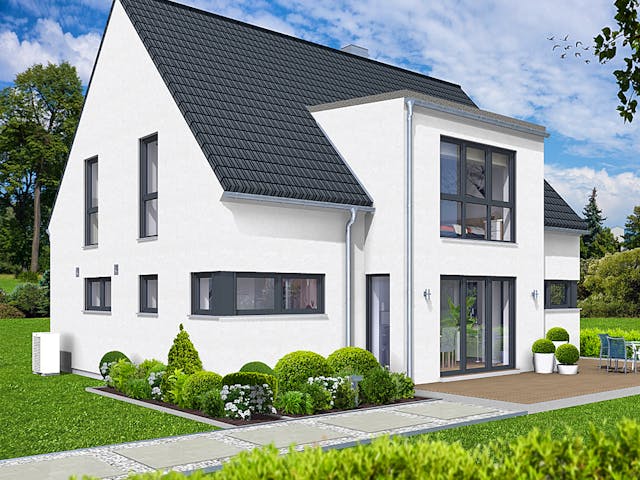 Fertighaus EDITION E 168 von WOLF-HAUS Schlüsselfertig ab 432058€, Satteldach-Klassiker Außenansicht 1 Fertighaus EDITION E 168 von WOLF-HAUS Schlüsselfertig ab 432058€, Satteldach-Klassiker Außenansicht 1