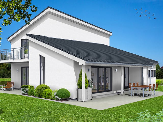 Fertighaus EDITION E 179 von WOLF-HAUS Schlüsselfertig ab 500111€, Pultdachhaus Außenansicht 1