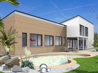 Fertighaus EDITION E 203 von WOLF-HAUS Schlüsselfertig ab 502727€, Pultdachhaus Außenansicht 1