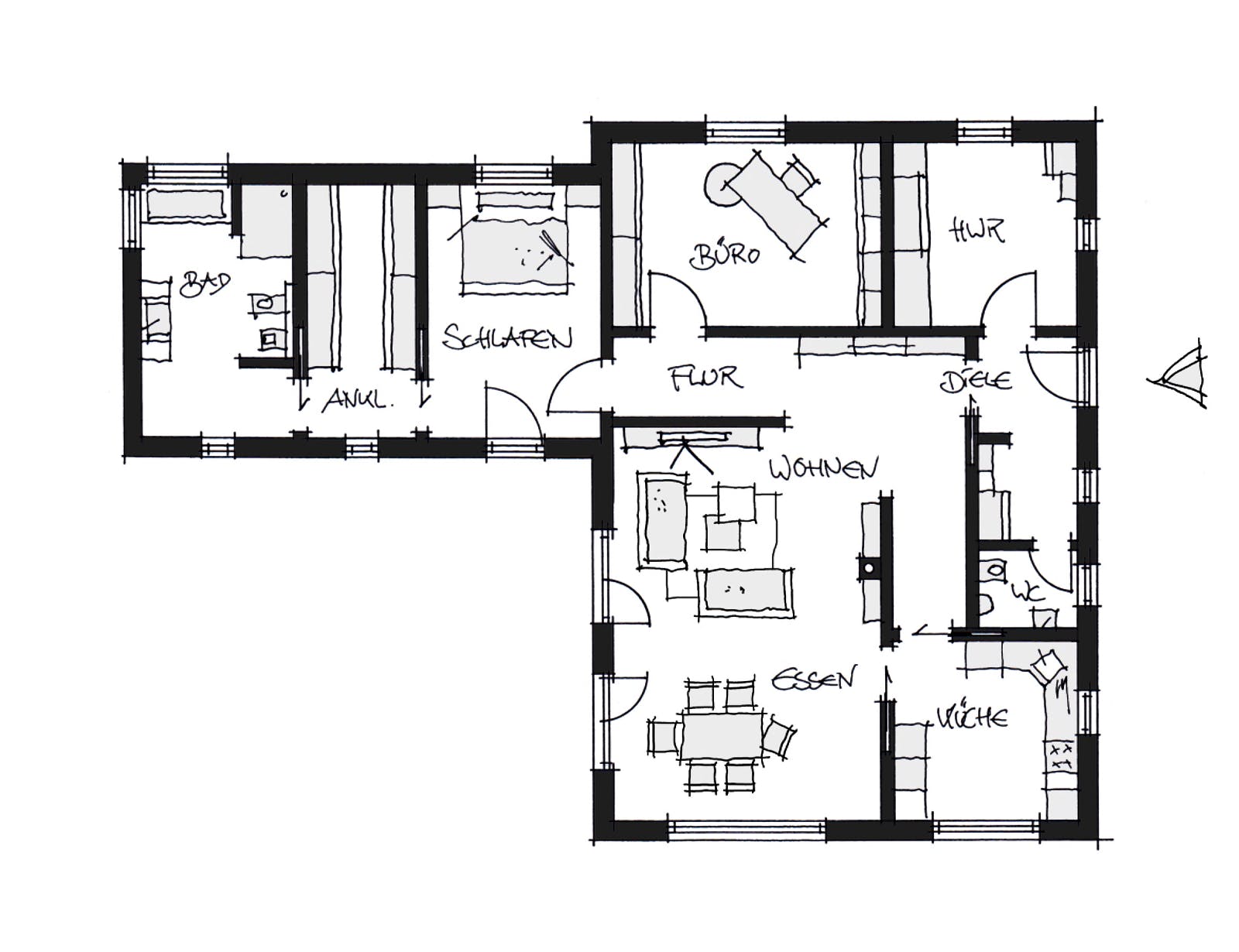 Fertighaus Bungalow Osterhofen von Wolf System, Bungalow Grundriss 1