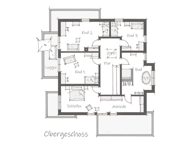 Fertighaus Einfamilienhaus Bodensee von Wolf System, Satteldach-Klassiker Grundriss 2