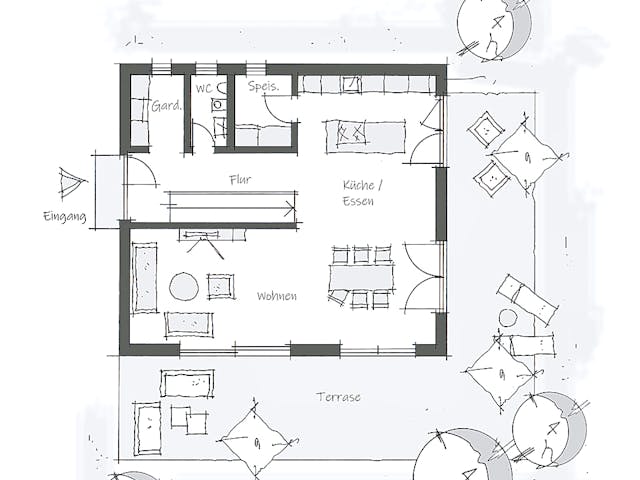 Fertighaus Einfamilienhaus Oberbayern von Wolf System, Stadtvilla Grundriss 1