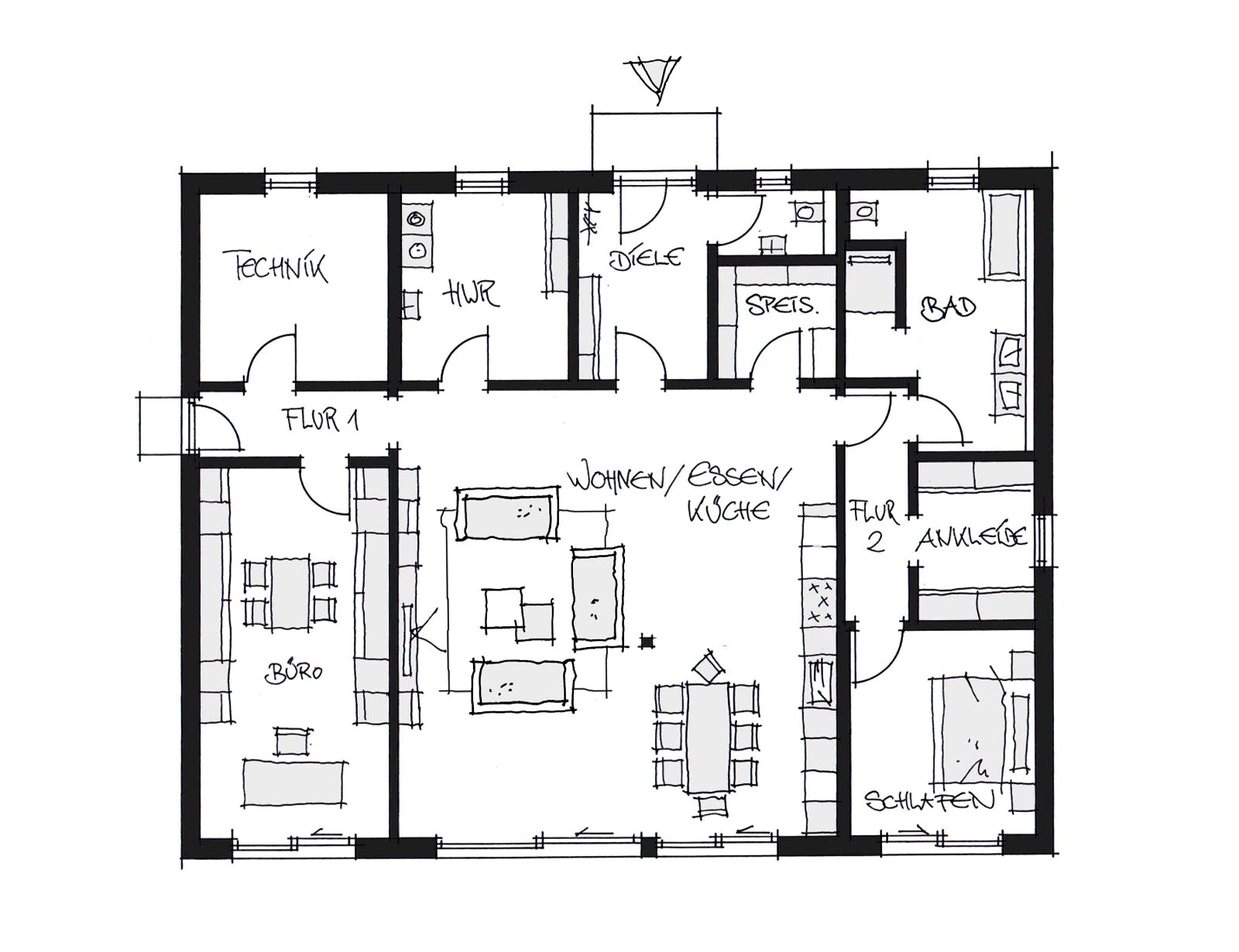 Fertighaus Bungalow Wolframs-Eschenbach von Wolf System, Bungalow Grundriss 1